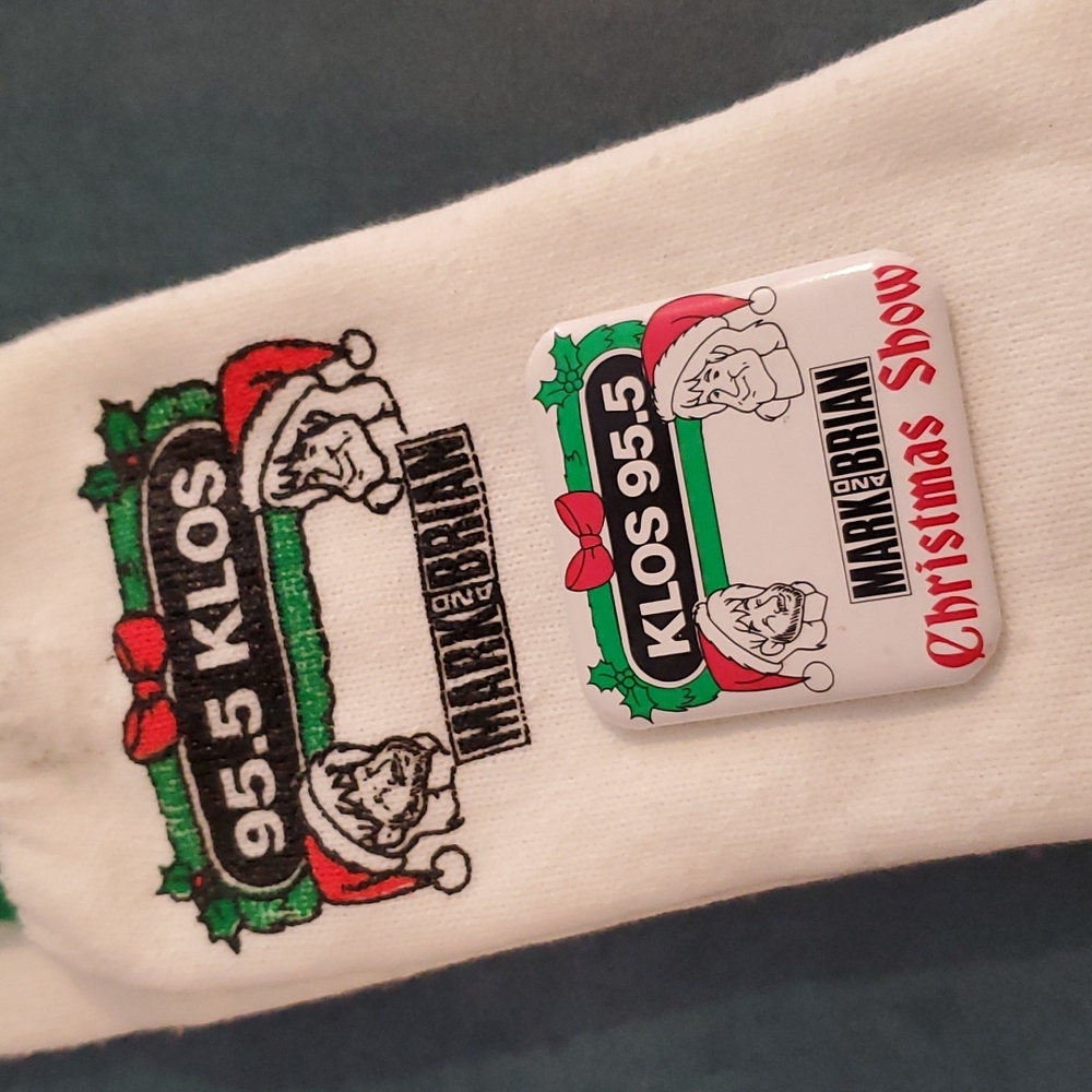 Mark and Brian 95.5 KLOS FM Christmas Show button stocking radio swag prizes